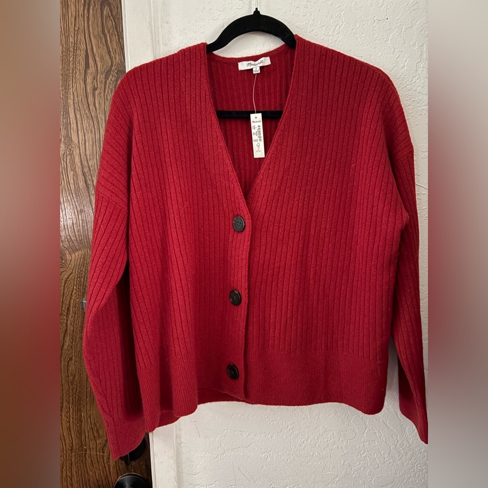 Madewell Red Ribbed Cardigan